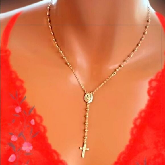 Unisex 925 18K Gold Necklace with Cross on a 4 inchndrop - Picture 1 of 6